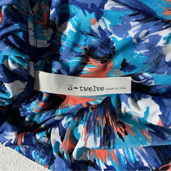 S-Twelve Flowy Slinky Watercolour Strapless Romper - Picture 2 of 6